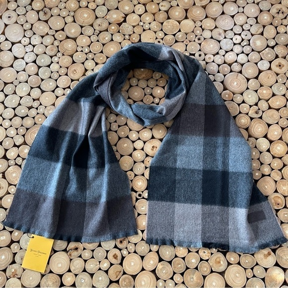 Hickey Freeman Plaid Double-Face 100% Cashmere Scarf Gray/Brown/Black $125 NWT - Picture 4 of 11